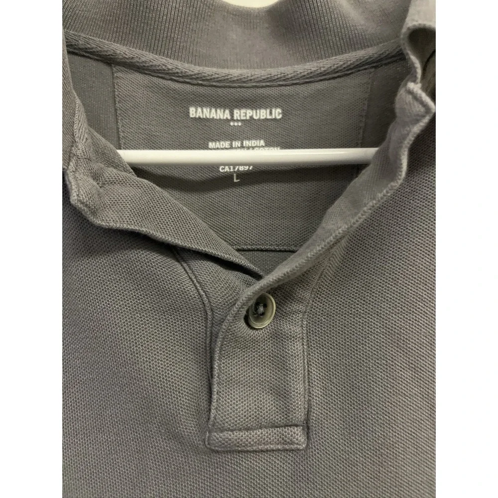 Banana Republic Polo Shirt Mens Large Gray Elephant Logo Cotton SS